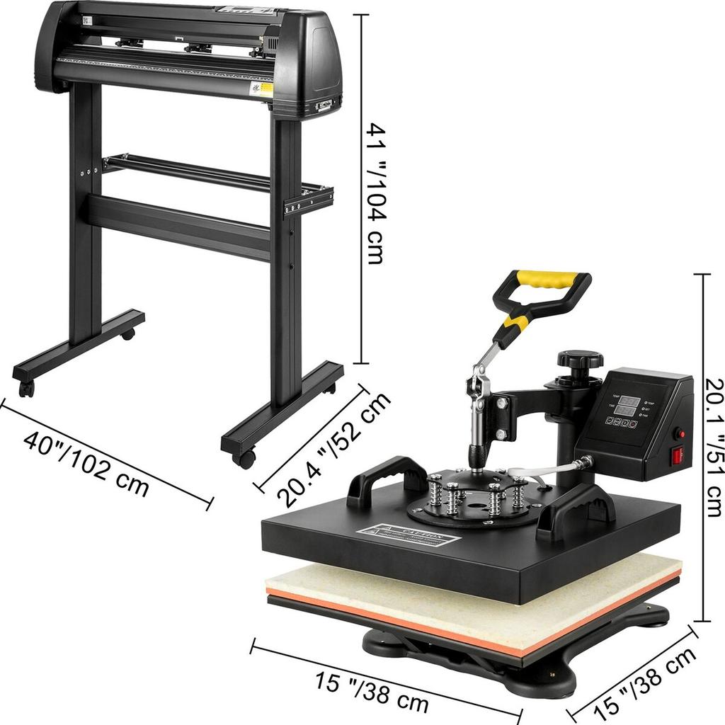 5 in 1 Heat Press Transfer Machine 38x38cm with 34” Vinyl Cutter Plotter Machine Kit Art Craft Printer Sublimation(34”/870mm)