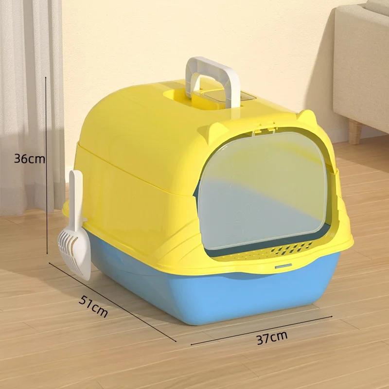 Large Pet Cat Toilet Totally Enclosed Cat Litter Box Detachable Litter Pan Anti-Splash Dog Toilet Pet Bedpans with Litter Scoop