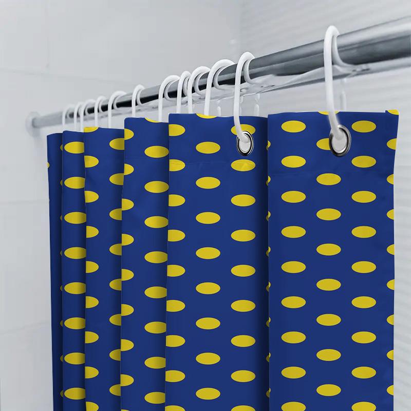 Blue Shower Curtain With Yellow Ovals Bathroom Decor For Home Decoration Waterproof Bath Mat Set Easy Installation In The Tub Or