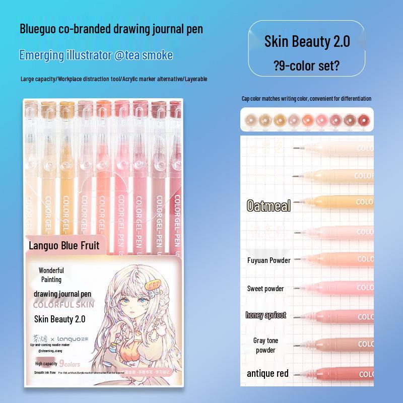 Blue Fruit Nine-Color Gel Journal Pens for Students - Doodle, Color, and Highlight with Fluorescent Markers