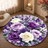 Purple Rose Floral Pattern Carpet Round Area Rug Elegant Botanical Home Decor Floor Cover for Bedroom Living Room Lounge