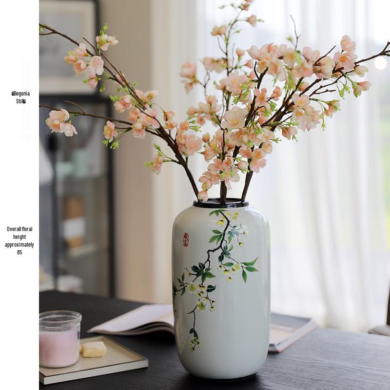 Round Chinese Ceramic Vase: Floral Art for Living Room & Hallway Decor, Ideal for Hydroponics & Silk Flowers