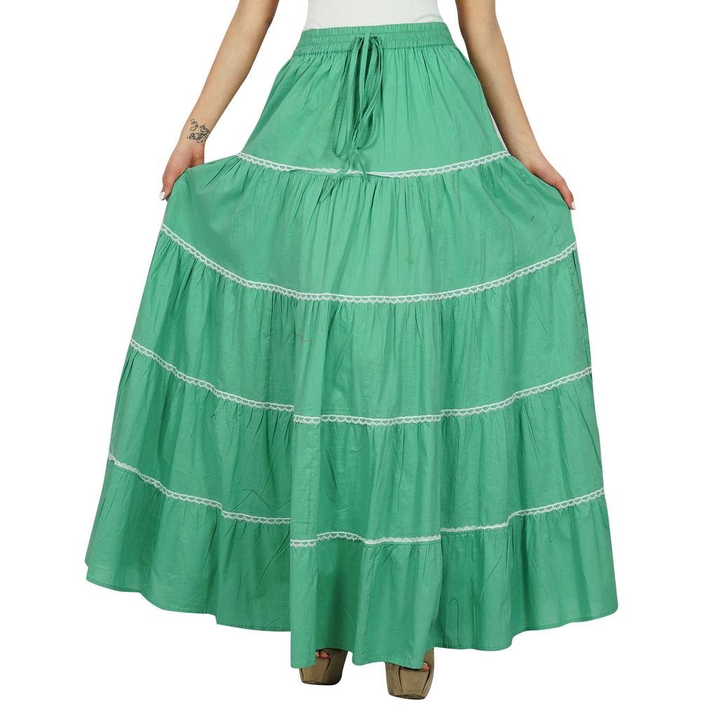 Bimba Damen Langer ausgestellter Baumwollrock Boho Maxi Unterteil Elastische Taille