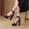 Sandales à lanières à bout ouvert et à semelles épaisses pour femmes 2025 Nouvel Été, Talons ultra-hauts, Talons épais, Bout carré Chaussures romaines pour femmes
