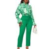 New Fashion Printed Strap Long Sleeve Top High Waist Trousers Casual Pants Set