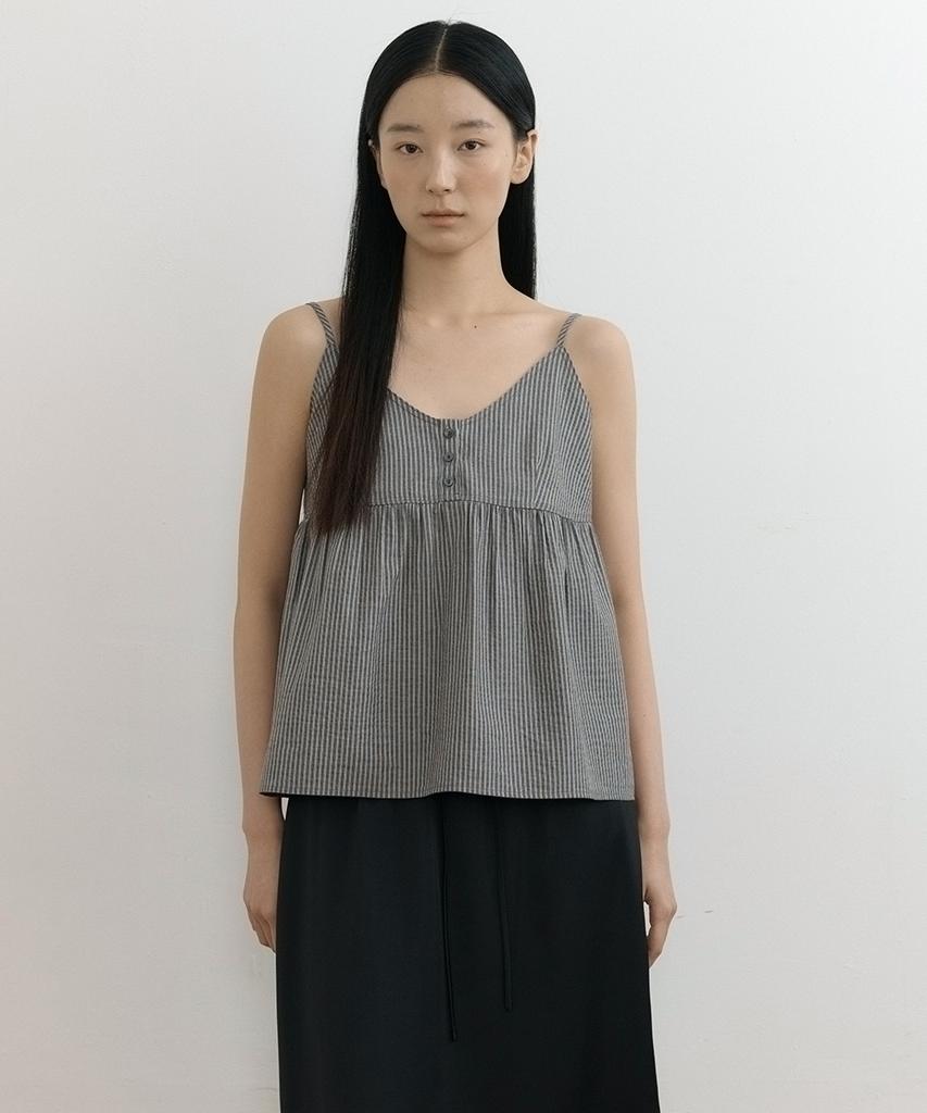 Lingseoul Stripe Button Sleeveless-Black