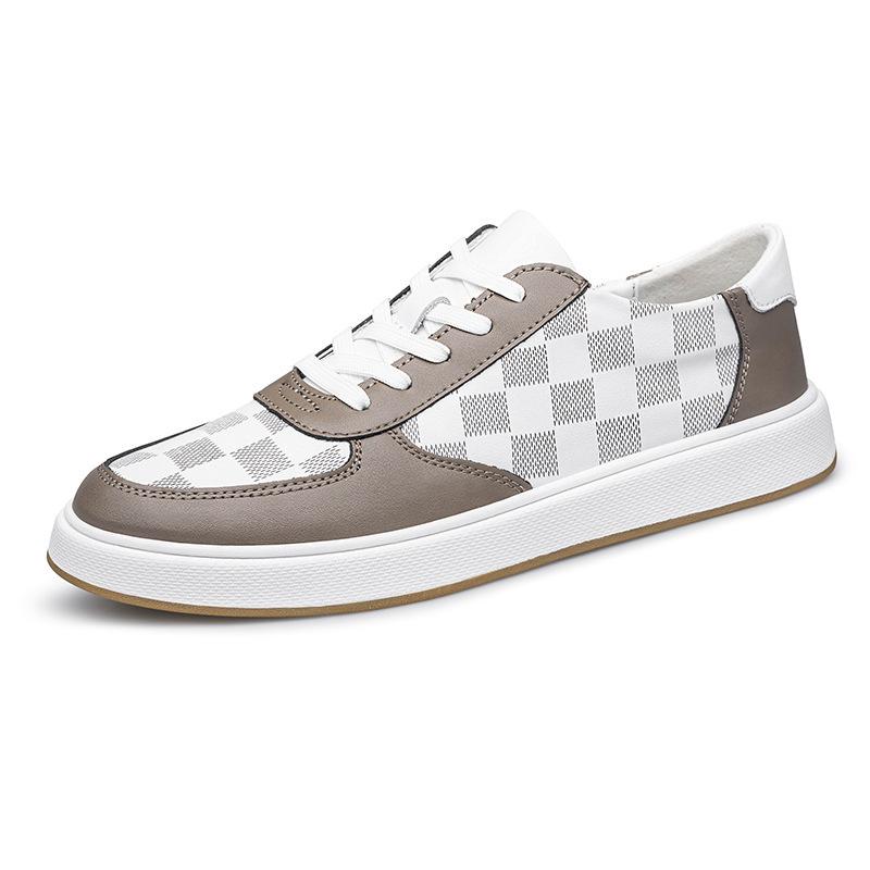 

Large size 46 cowhide plaid board shoes men s European fashion Korean version checkerboard British trend casual sports shoes 46
