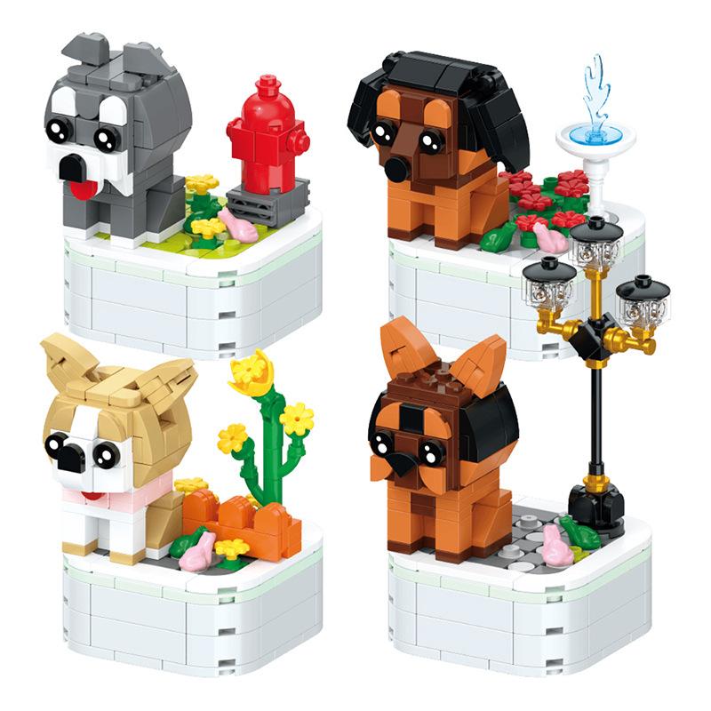 Factory Supply Children Puzzle Simulation Small Particles Potted Plant Building Block Lucky Cat Bulldog Assembly Animal Building Block