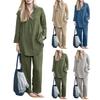 2 Pcs/Set Women Shirt Pants Set Solid Color Lapel Long Sleeve Wide