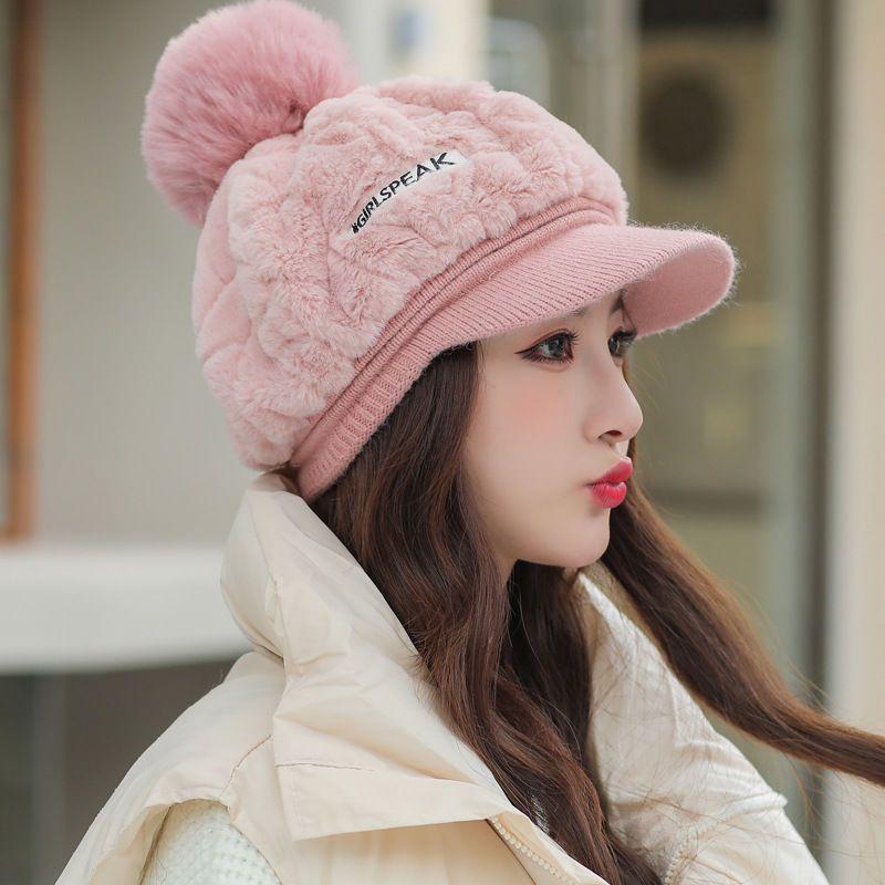Chapeau automne et hiver mode polyvalent en peluche chaud bec de canard chapeau mignon boule de fourrure anti-froid protection des oreilles chapeau épais