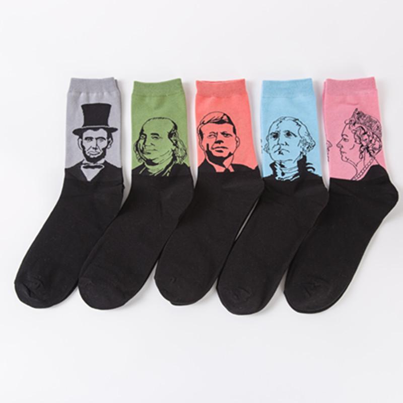 Trendy Men's Mid-Calf Character Portrait Cotton Socks