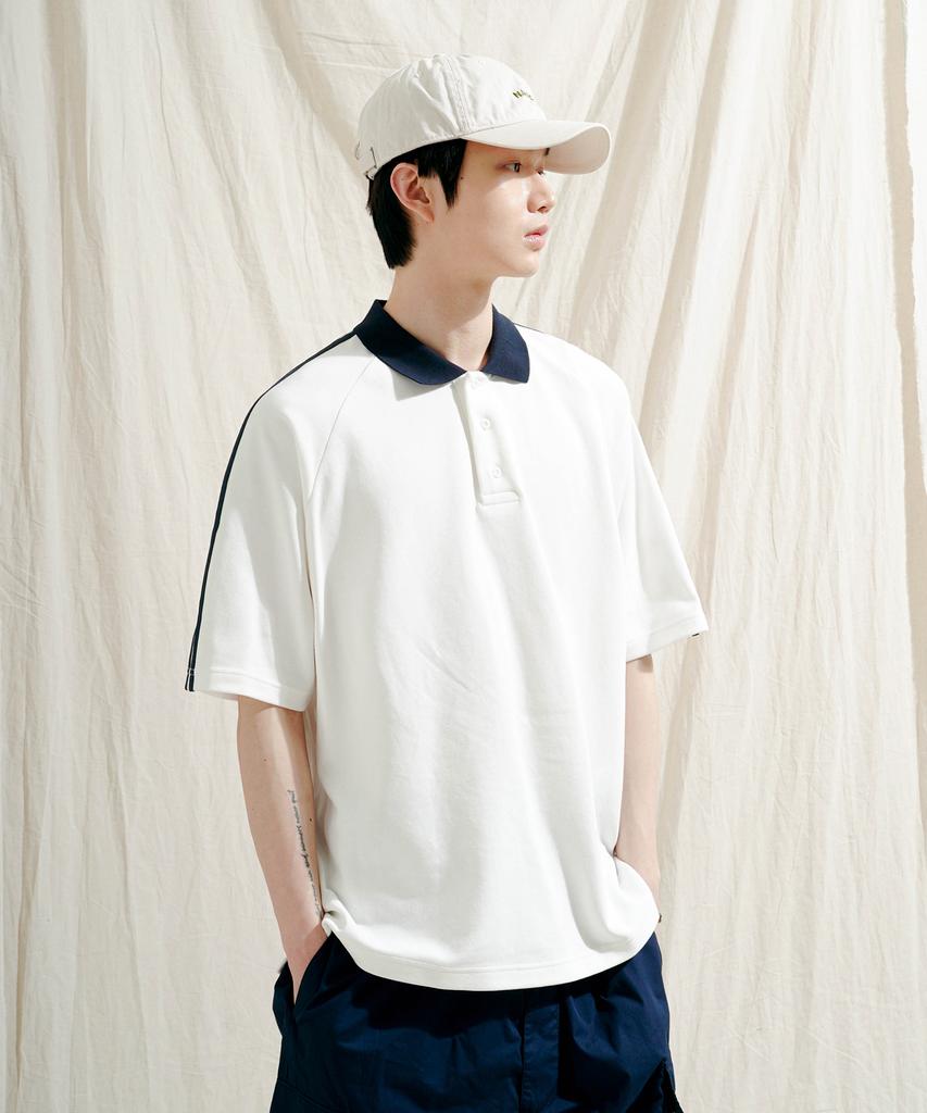 JEMUT Forward Oversized Collared Short Sleeve T-Shirt Ivory Oyst2559