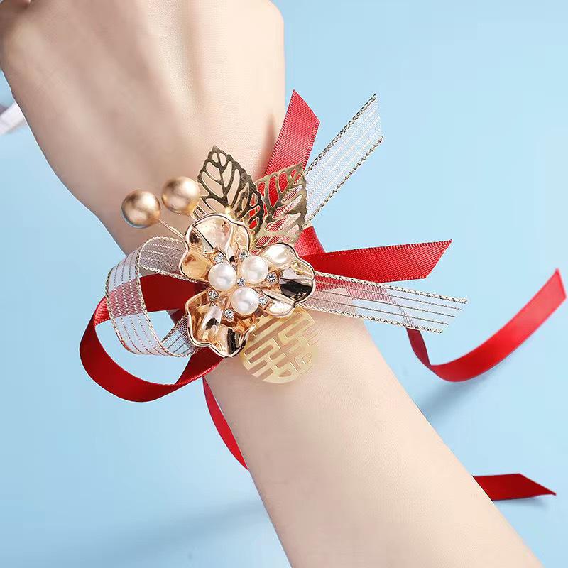 Bridesmaid Pink Rose Corsage Bracelet - Wedding Flower Accessory