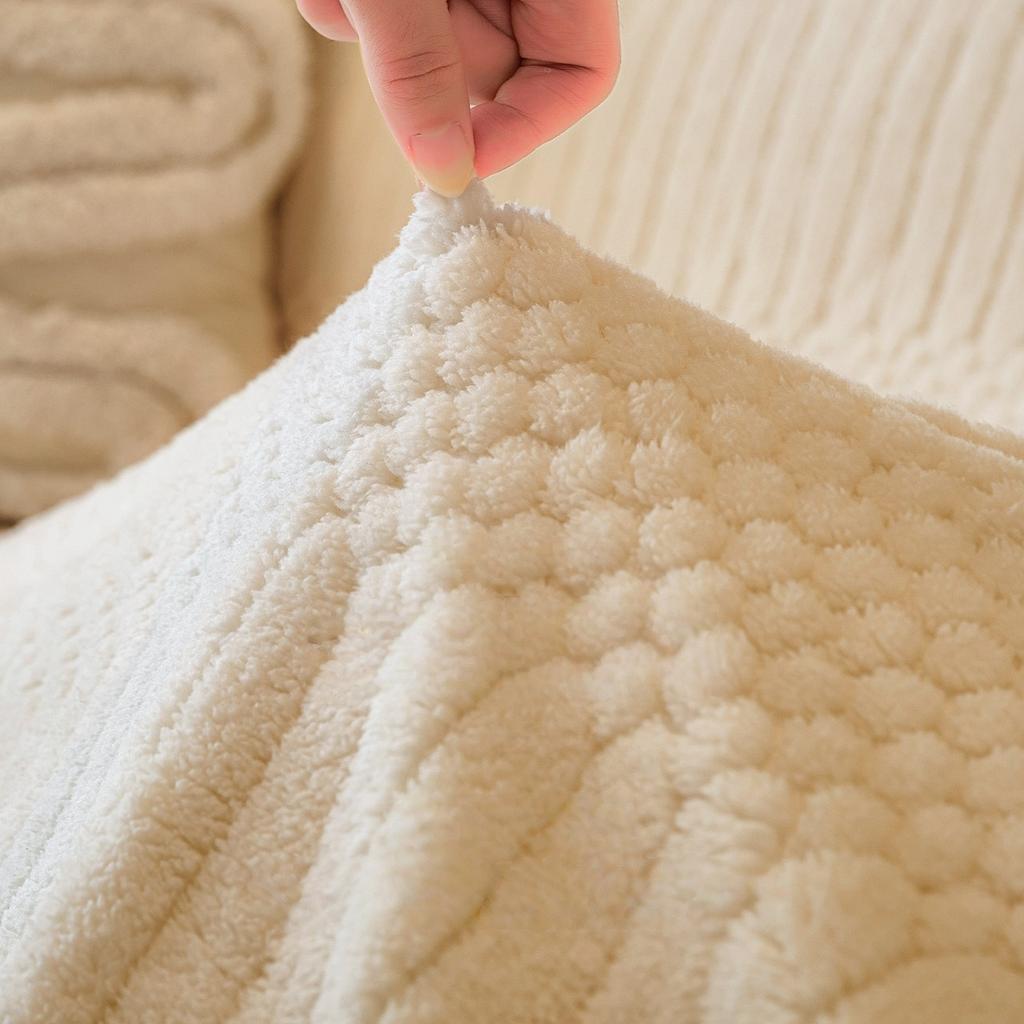 1pc Bohemian Jacquard Warm Tuffed Fleece Sofa Towel, Boho Style Soft Leiusre Thick Blanket for Living Room Couch Sofa Cover