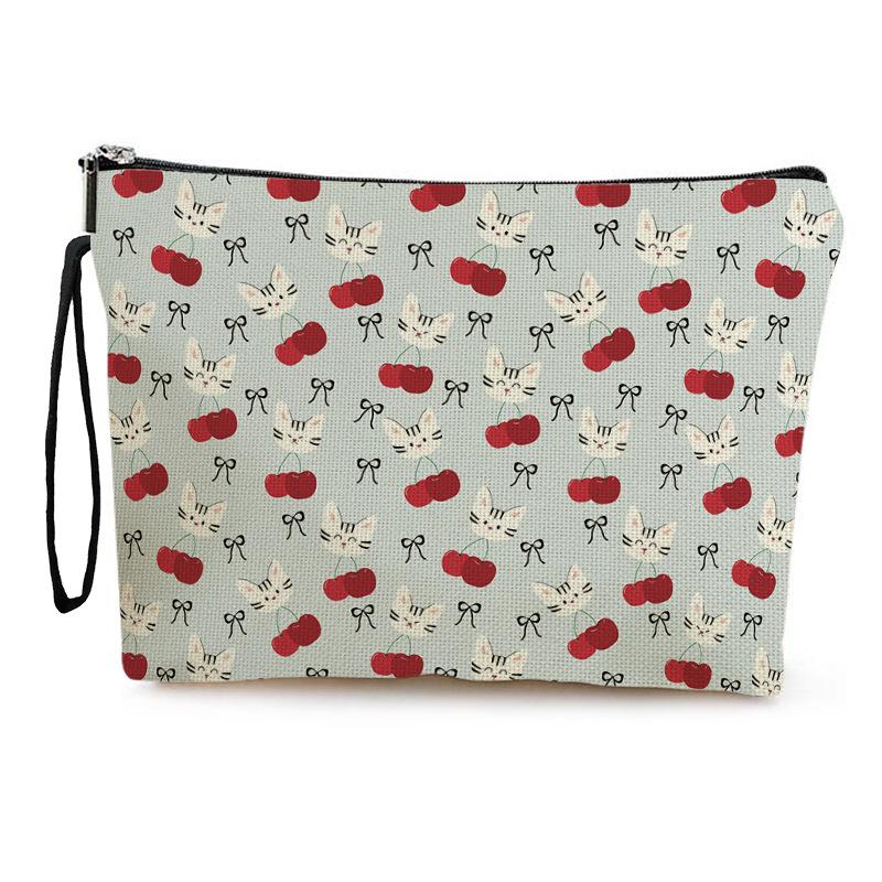 Kawaii Katze Kirsche Kosmetiktasche Große Kapazität Federmäppchen Tragbare Aufbewahrungstasche für Schreibwaren Reise-Toilettenartikelbeutel Make-up-Taschen