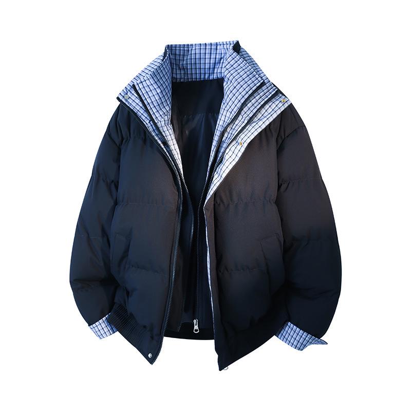 Unisex Winter Plaid Double-Layer Stand Collar Jacket