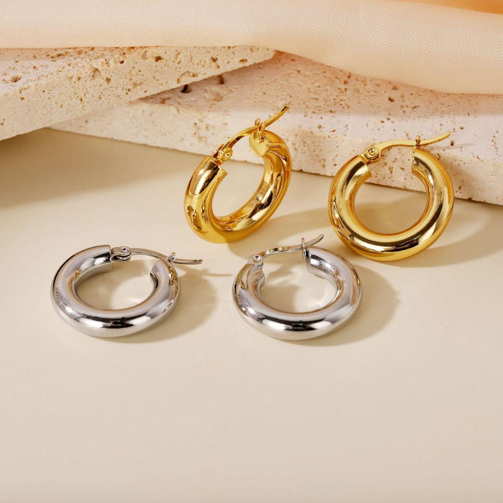 2025 European & American Trendy Titanium Steel Large Round Hoop Earrings for Women - Simple Ins Style.