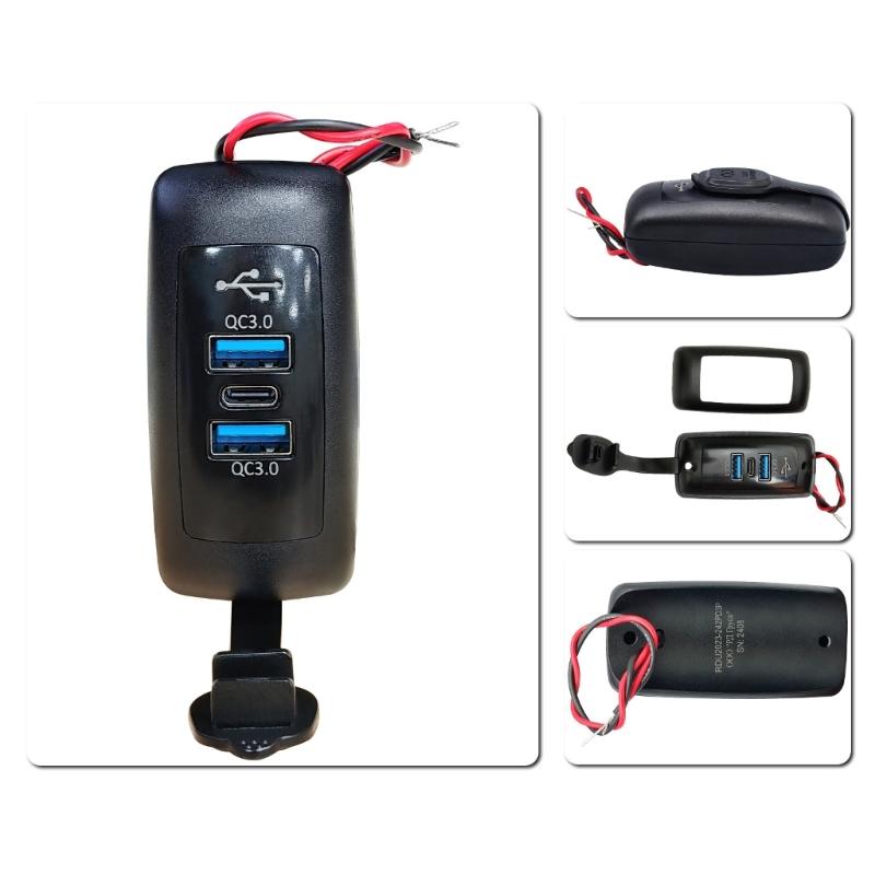 3 Port Car Chargers With Double QC3 0 18W And PD3 0 30W For RVs Truck Boat Easy Installation Dustproof Cover