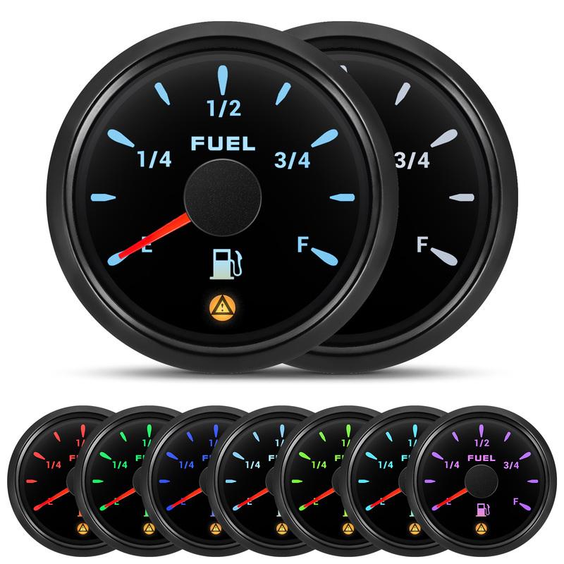 ZMFJH Pointer 2" 52MM Fuel Level Gauge with Warning 7 Color Light Auto Car Boat 0-190 Ohm Fuel Level Sensor 100-550MM Optional