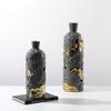 Ceramic Vase Creative Feather Shape Gray Gold Feather Pattern Flower Vase Porcelain Bottle Home Decoration Accessories