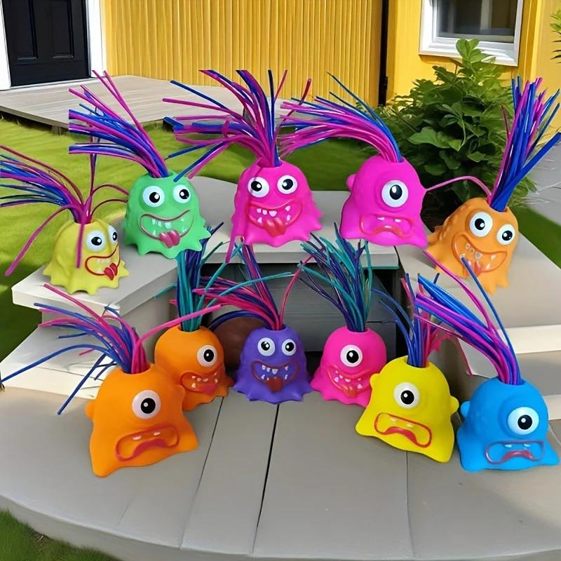 Pull Hair Screaming Fidget Monster Toy Soft BPA-Free Squeaky Sound Decompression Toy for Adult Office Stress Relief Home Play
