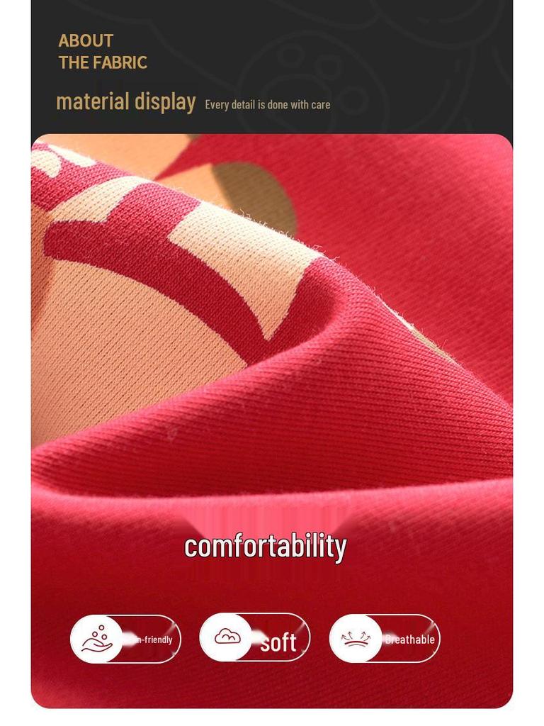 2026 Year of the Rooster Red Girls' Korean Style Cotton Pajamas - Parent-Child Long Sleeve Winter Homewear