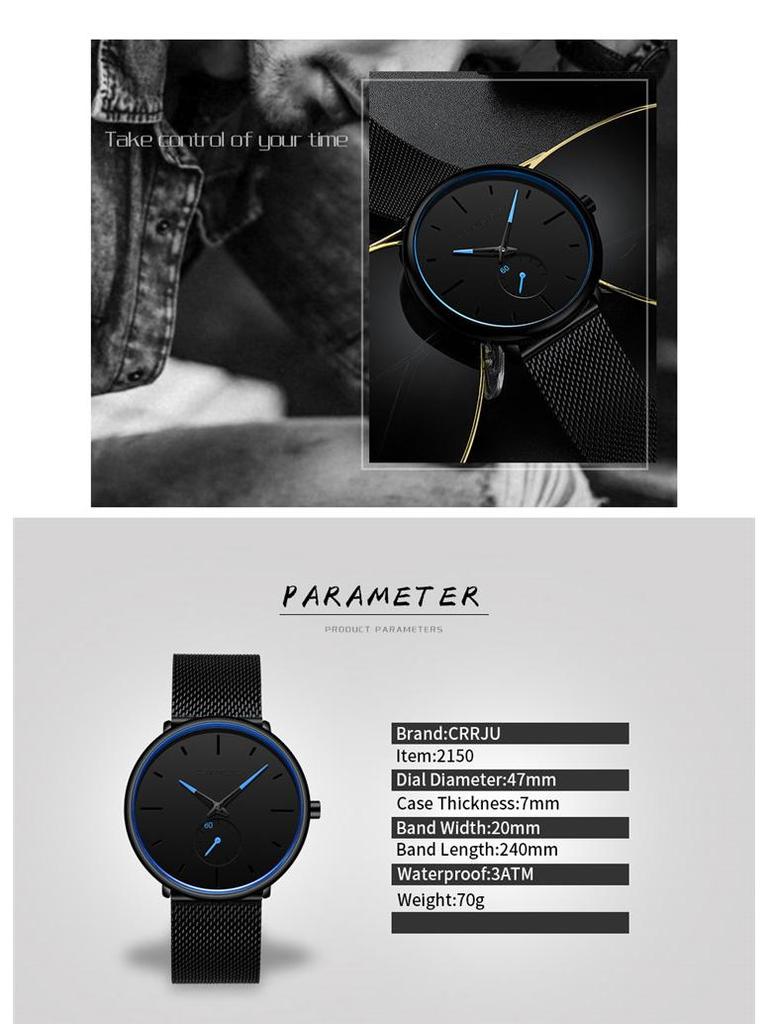 CRRJU 2150 Blau Herrenuhr - Beliebte Lässige Modeuhr, Ideal für Studenten.