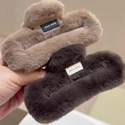 Winter New Plush Large 14cm Square Grab Clip Solid Color Gentle Fashion Korean Version Crab Clips Jewelry Gift