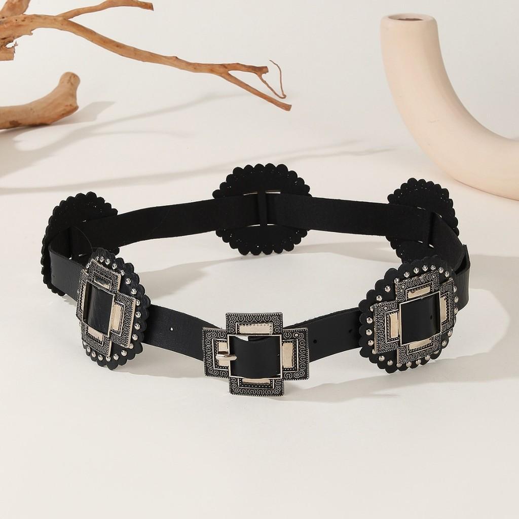 Retro Urban Hollow Circular Buckle Pu Leather Waist Belt For Casual Wear