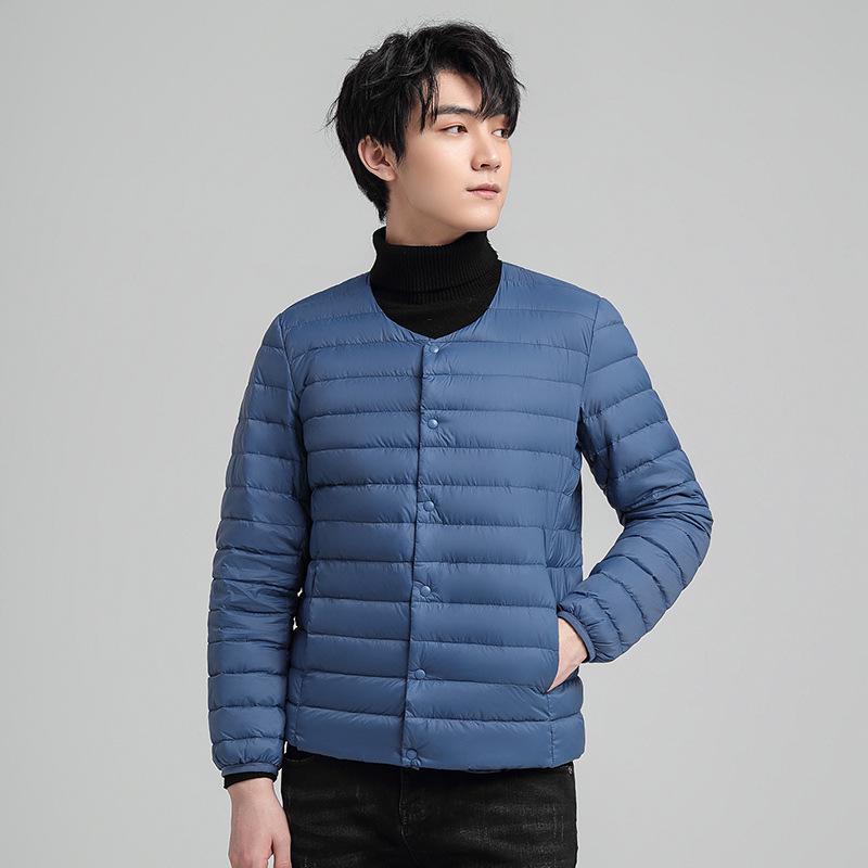 Men's Lightweight Collarless Down Jacket - Autumn/Winter, Plus Size Round Neck White Duck Coat