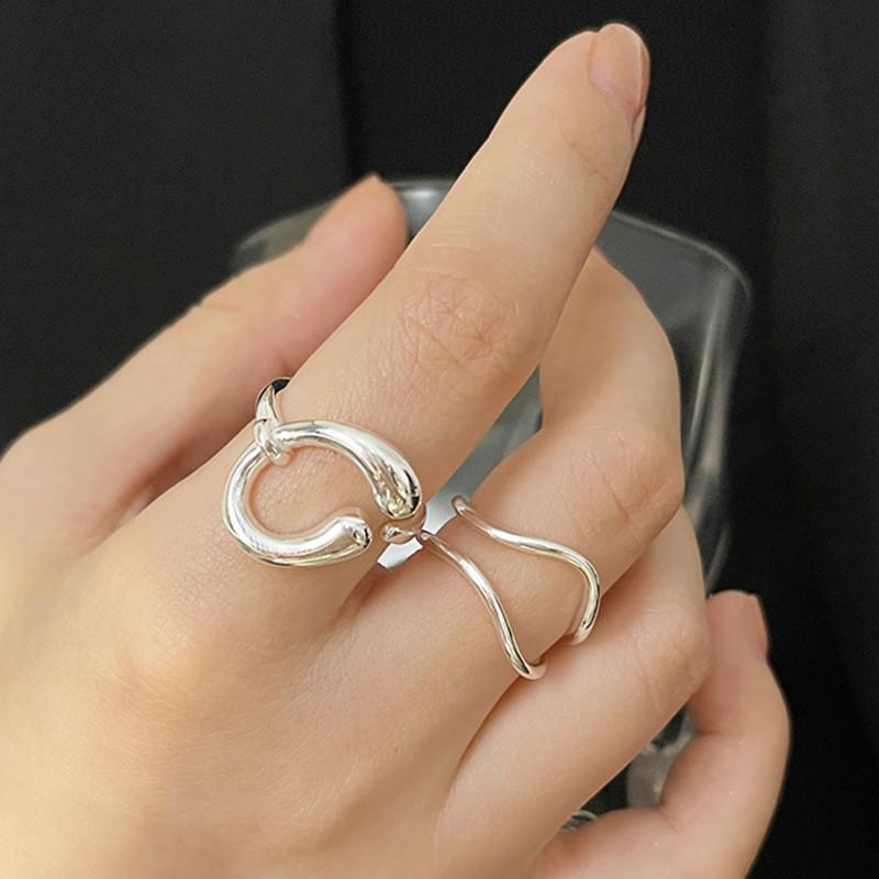 Stunning Irregular Geometric Liquid Metal Ring For Women Adjustable Finger Accessory