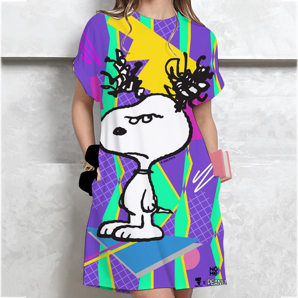 

Жіноча вільна літня сукня з коротким рукавом великого розміру з принтом Snoopy, міні-сукня в стилі футболки, літня повсякденна вільна сукня XXL