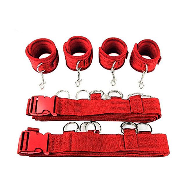 Restraint Set BDSM Bondage Handcuffs & Ankle Cuffs Slave On The Bed Open Leg Flirt Sex Toys For Women Couples Erotic No Vibrator