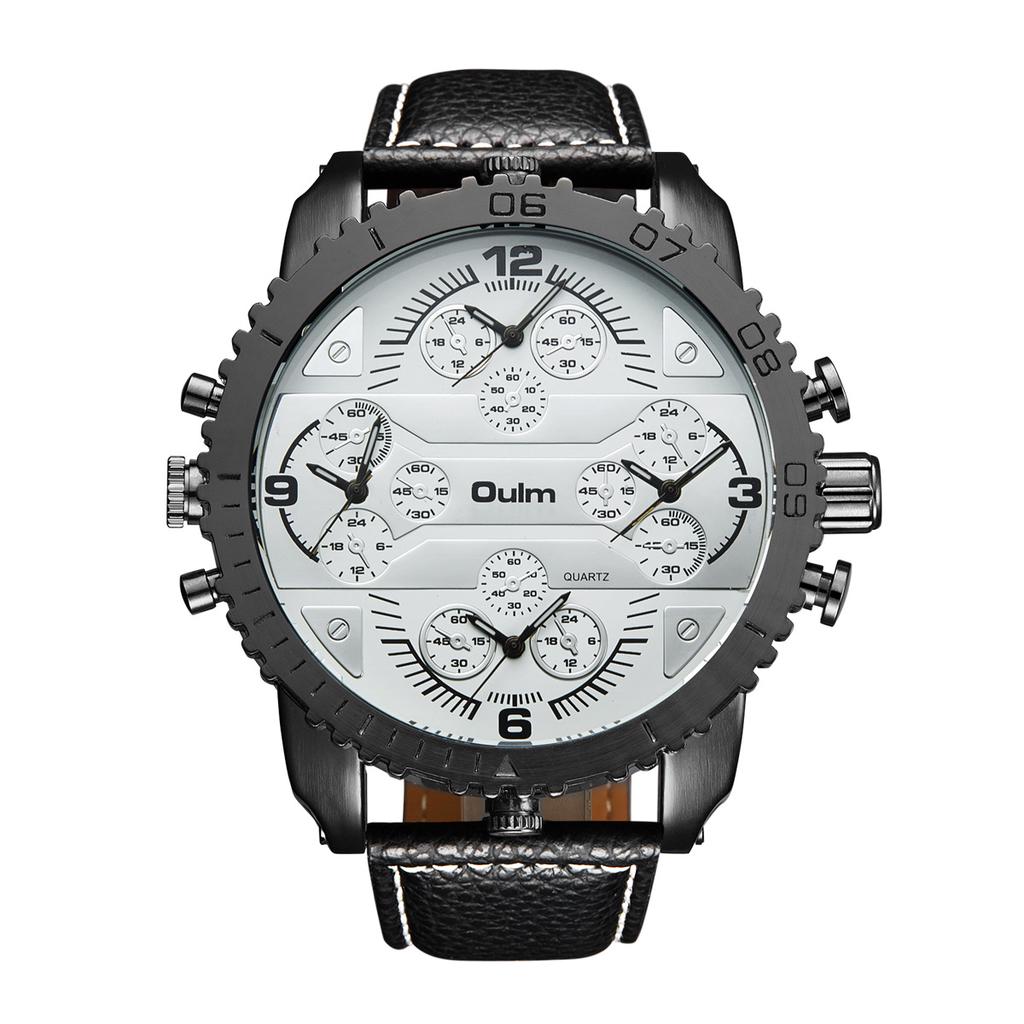 Oulm Cool Men's Watch Quartz Watch New Four Time Zone Leisure Fashion Multi Time Zone Large Dial Men's Watch