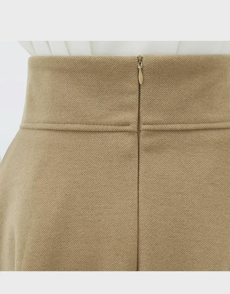 Nová stylová plisovaná sukně ve tvaru deštníku s vysokým pasem – Jarní/Podzimní střední délka s designem pasu do V