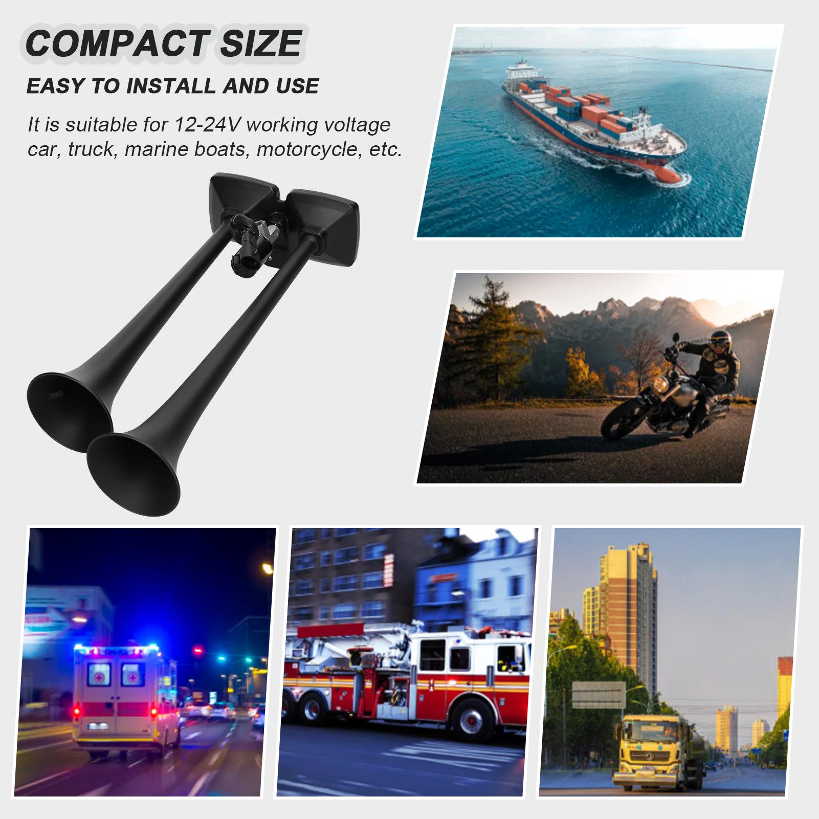 

150dB Dual Trumpet Air Horn Loud Electric Horn 12 24V with Solenoid Valve for Car Truck RV Marine Boat чёрный