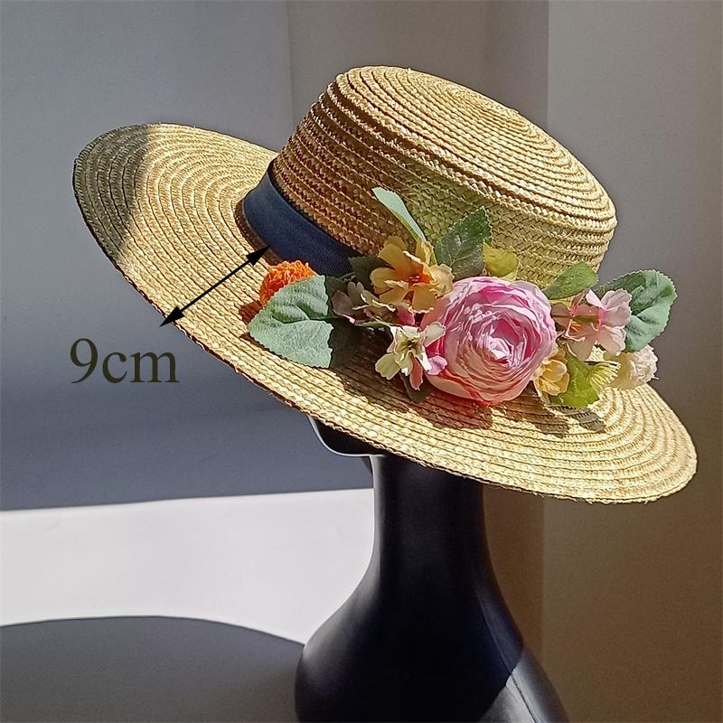 12cm Strohhut Weiß Simulation Blume Strohhut Abnehmbar Flache Kappe Weiblich Bühne Winter Riemen Damen Hochzeits hut 56-58cm brown