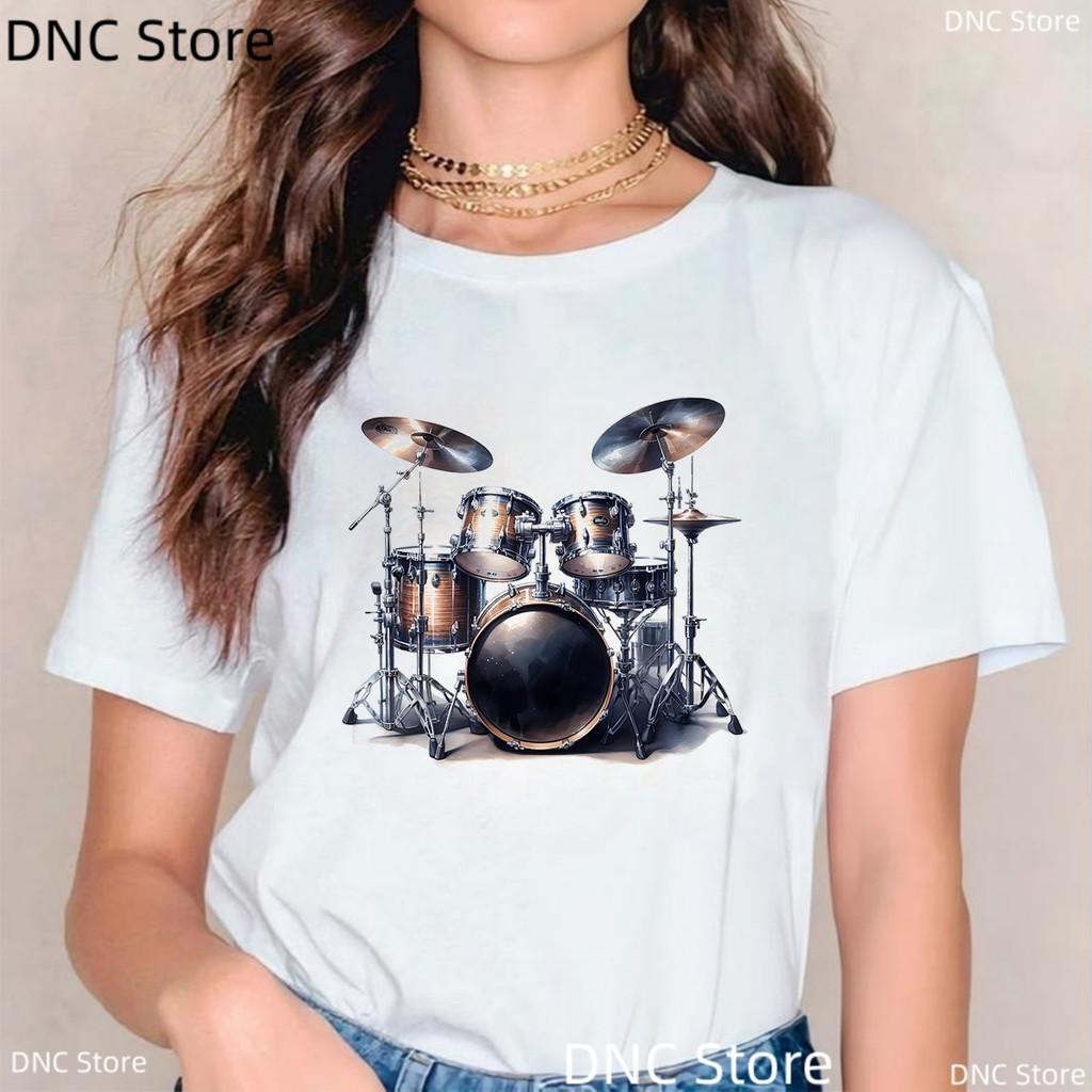 New Women'S Clothing T-Shirt Music Drum Set Graphic Print Female T Shirt Fashion Music Enthusiast Tshirt Creative Birthday Gift