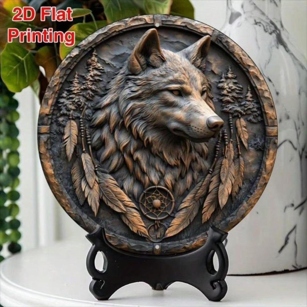 Wolf Moon Metal Wall Art Round Aluminum Plaque 8x8 Inch Kitchen Decor Sign