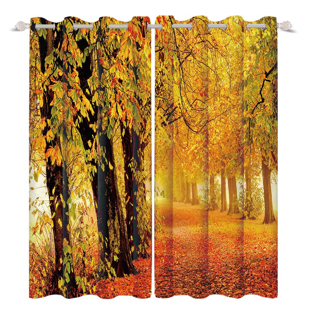 Modern Autumn Forest Curtains Fall Woodland Scenery Panels Window Curtain Bedroom Living Room Darkening Drapes Made Of Polyester Decor