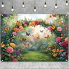 2D Fairy Tale Floral Arch Background, Enchanted Garden with Butterflies Themed Backdrop