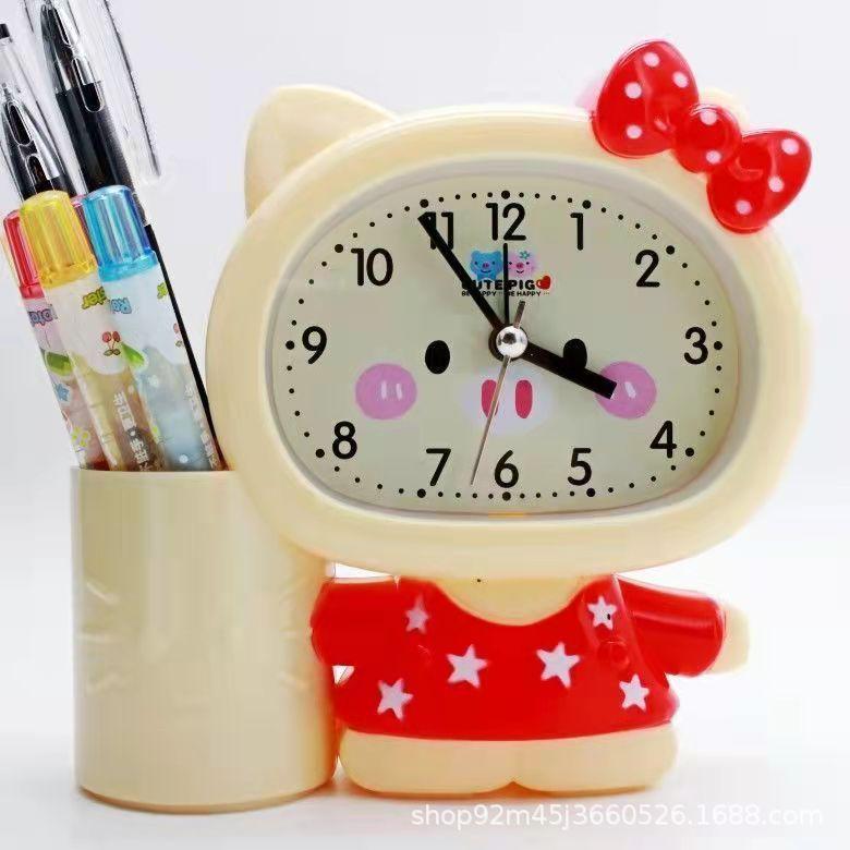 Alarm Clock Innovative Creative Male and Female Students Pen Holder Bee Alarm Clock Head Bedside Children Cartoon Stylish Cute Fashionable Clock Watch