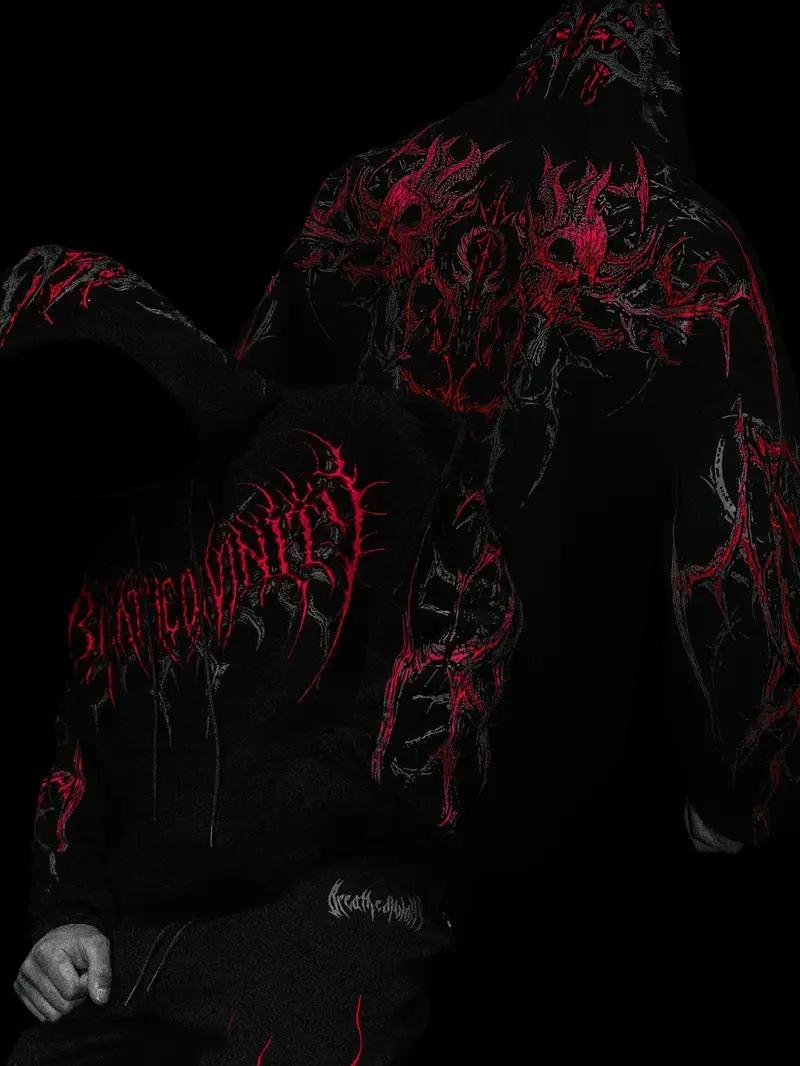 BD Totenkopf-Print Retro Streetwear Hoodie - Herren Übergröße Europäischer & Amerikanischer Pullover Jacke S black