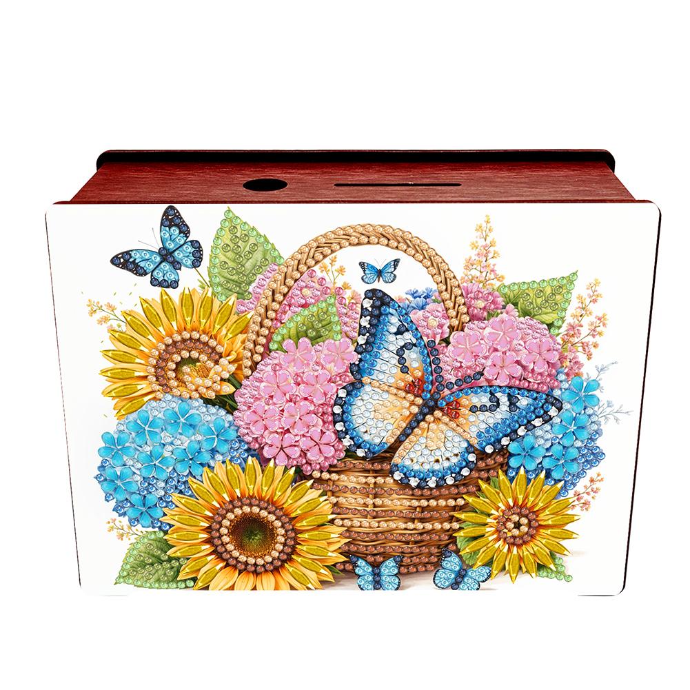 Creative 5D DIY Diamond Painting Money Saving Box Desktop Diamond Art Kits Wooden Coin Bank Storage Box for Home Decor and Gift