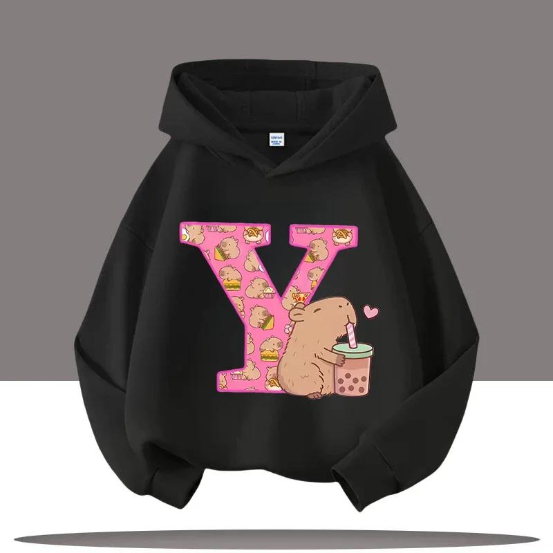 New Children's Cartoon Cute Adorable Big Letters Capibara Autumn Winter Fashion Trend Boys Girls Playful Loose Soft Warm Hoodies