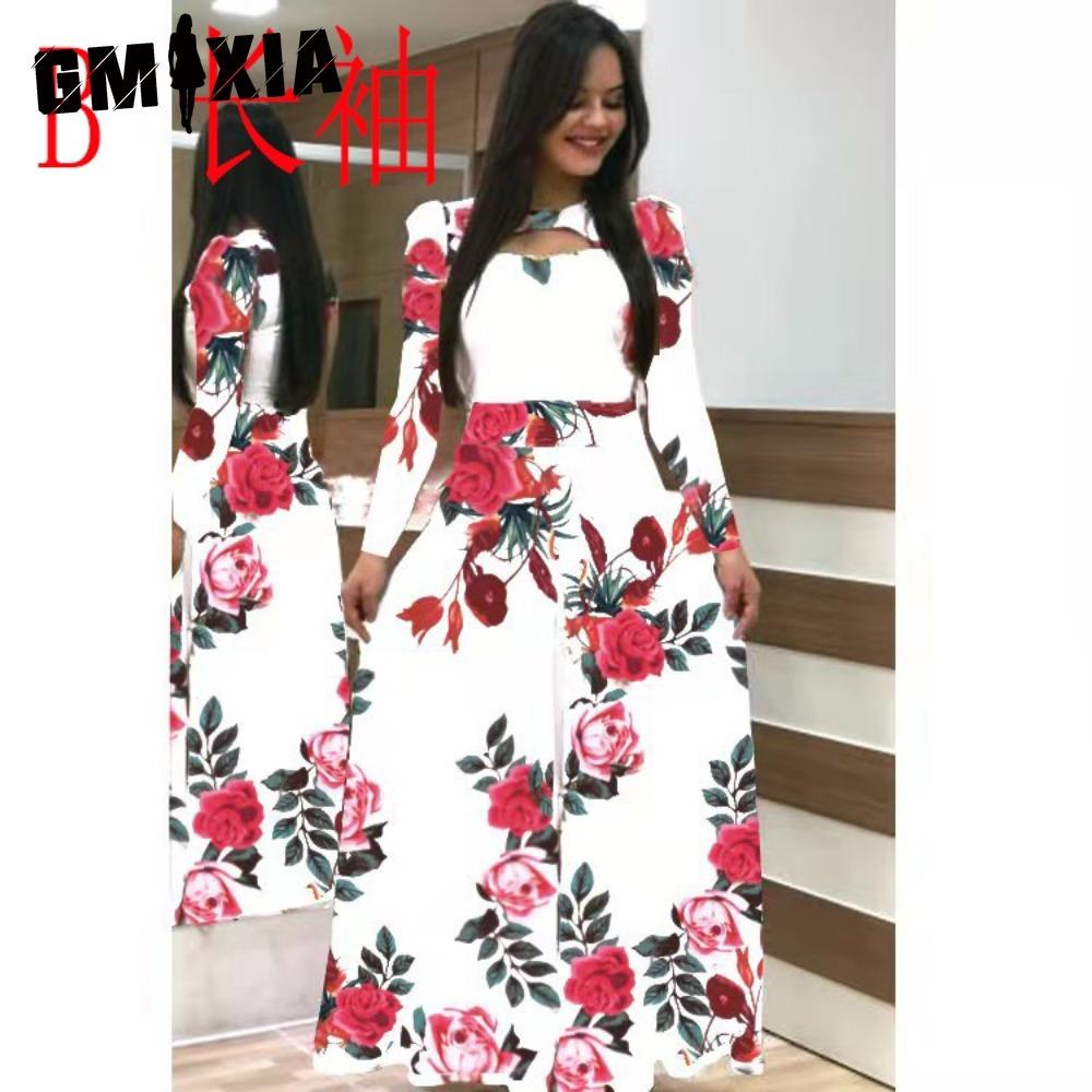 

GMXIA Богемное платье с цветочным принтом, с длинным рукавом, женское, весна-осень, длинные платья, круглый вырез, большой клёш XXXL