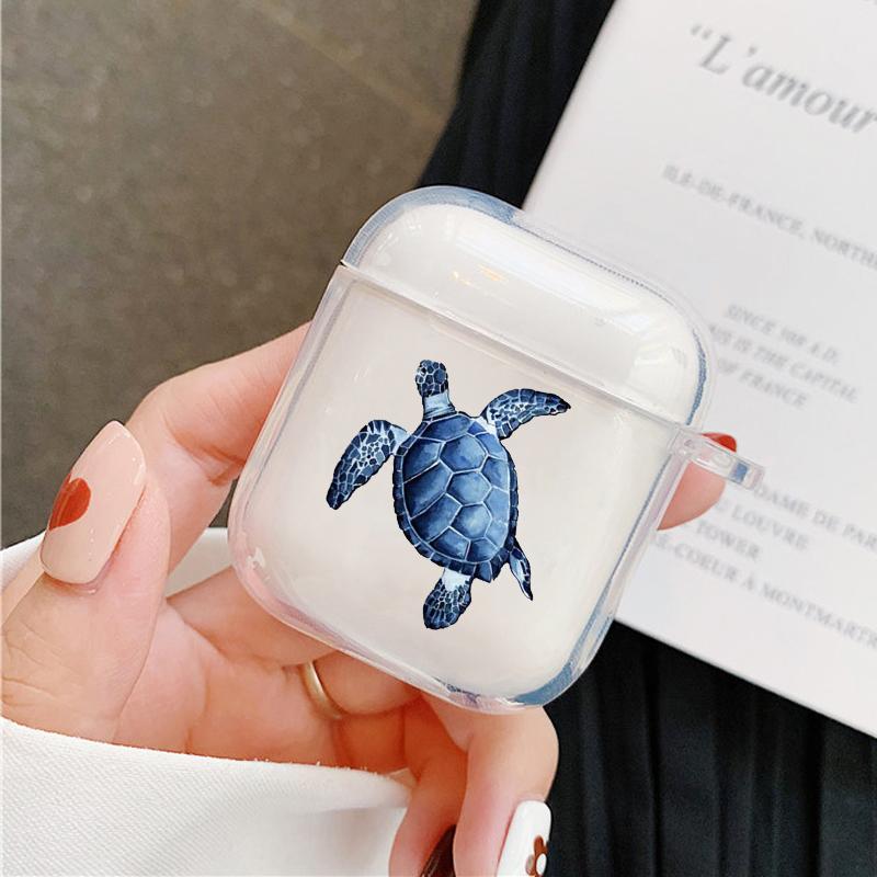 

For Airpods 4 2024 Ocean Animal Cute Dolphin Sea Turtle Sea Blue Earphone Case for Apple Airpods Pro 3 2 Pro2 Cover Clear Fundas Airpods Pro3