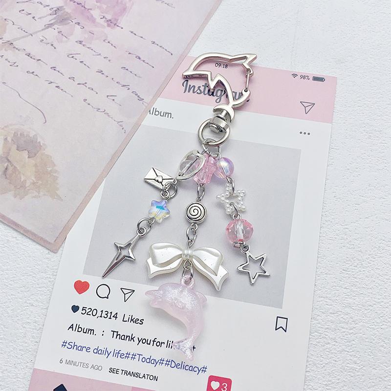 

Креативный брелок для ключей с бусинами, милая крутая звезда, подвеска в виде дельфина, брелок для ключей, подвеска для автомобиля, изысканный брелок для рюкзака, украшения, подарки розовый