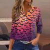 Women's Fashion Casual T-Shirt V-Neck Seven Sleeve  Printed Button Top