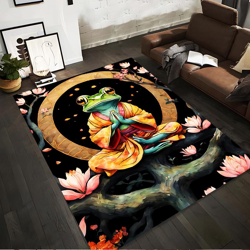 Meditative Frog in Kimono Artwork Carpet with Lotus Flowers Suitable for use as an anti-slip for living room bedroom sofas